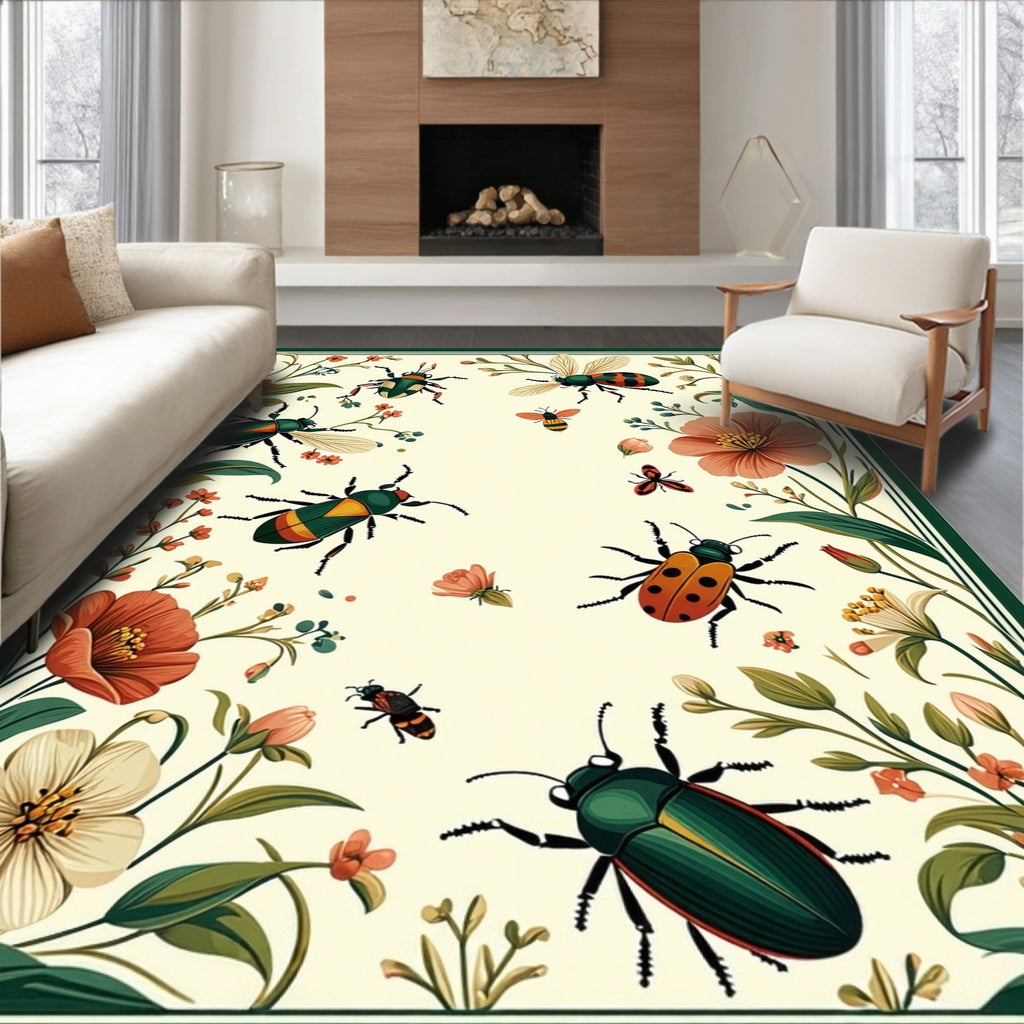 Whimsical Insects Floral Print Rug
