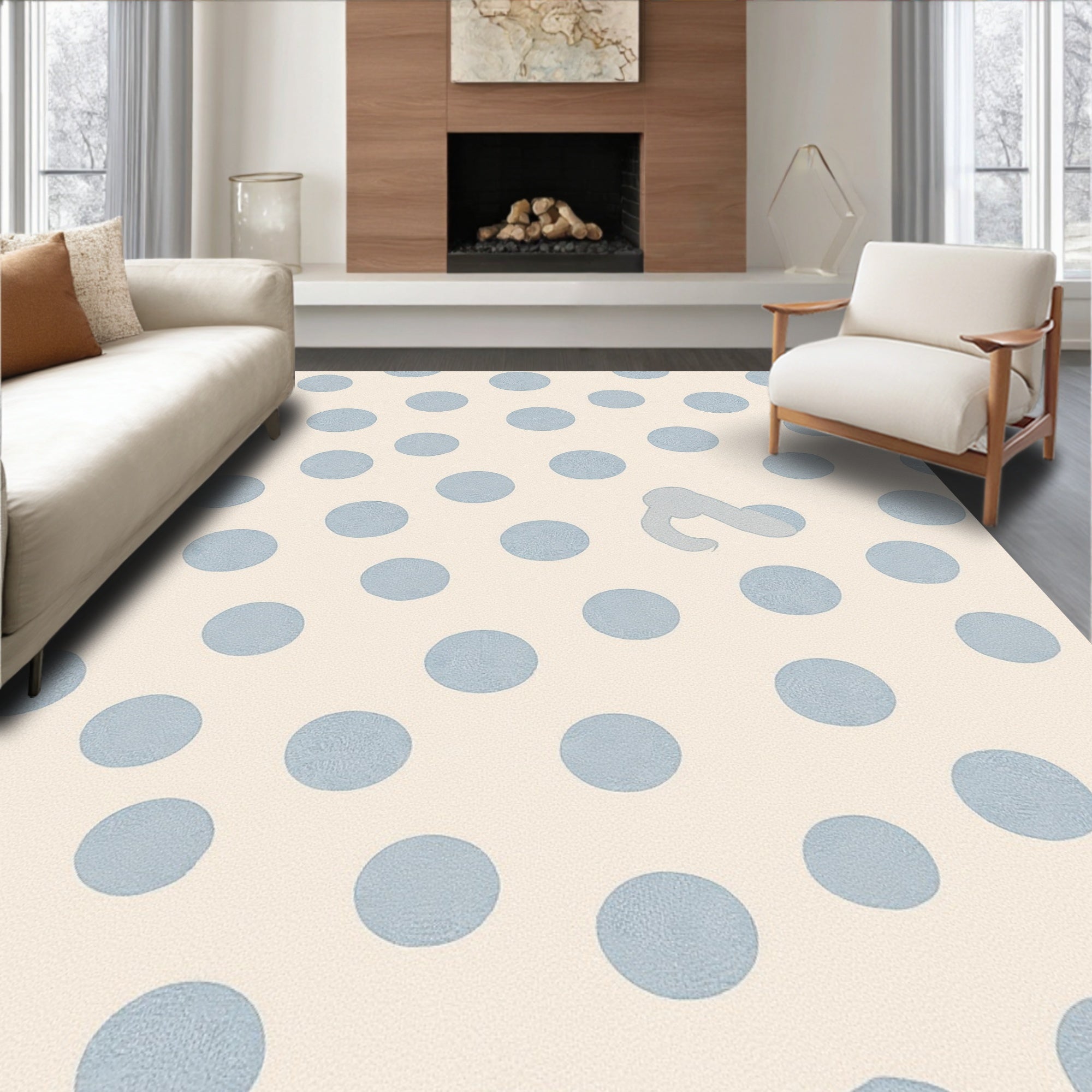Charming Blue Polka Dot Pattern Rug
