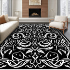 Intricate Black White Floral Patterned Rug