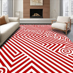 Dynamic Red White Swirl Geometric Rug