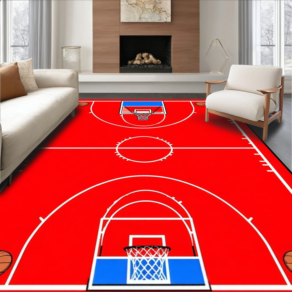 Red Basketball Court Graphic Rug