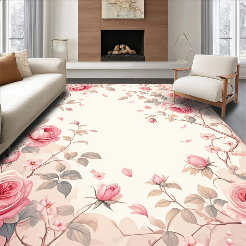 Soft Pink Rose Garden Style Rug