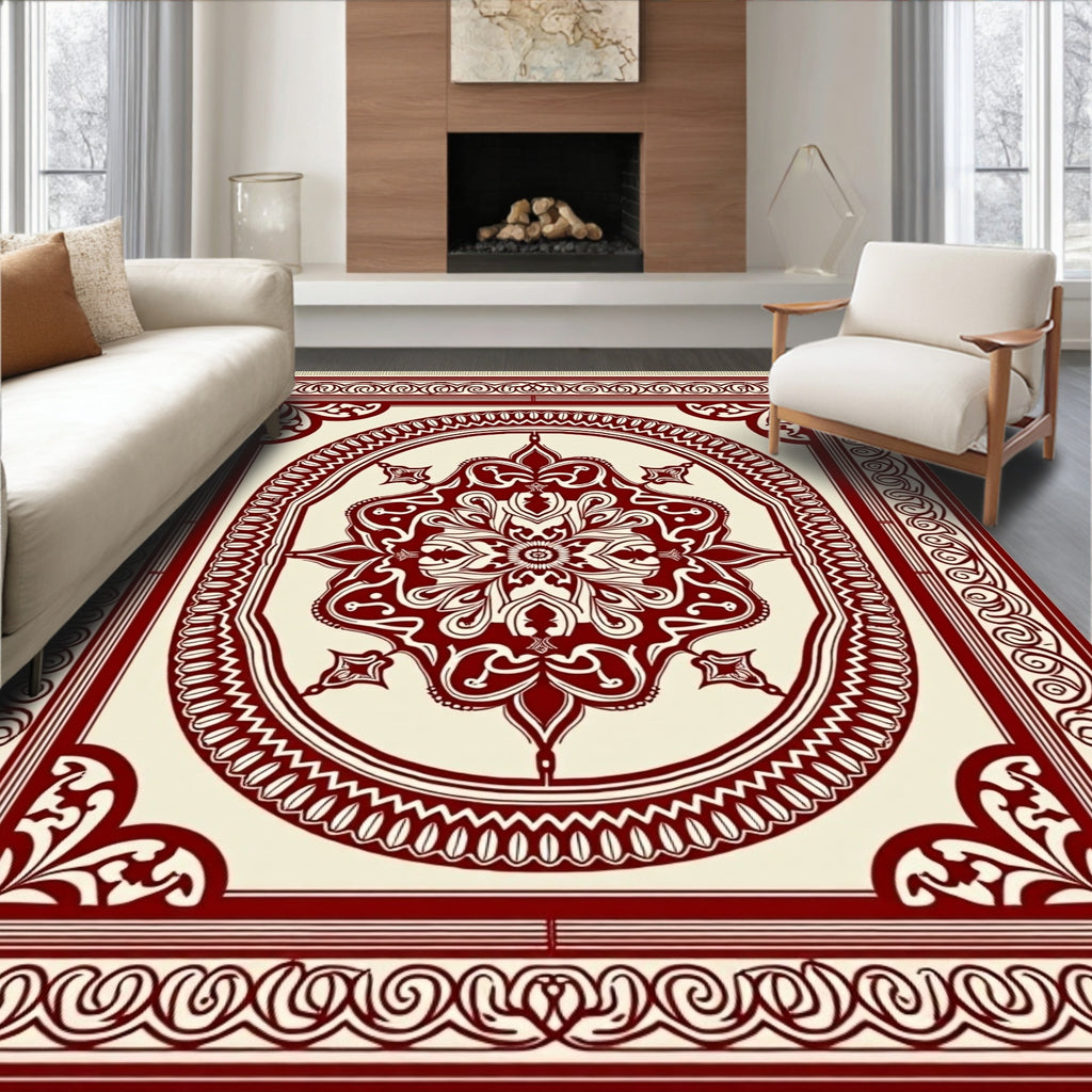 Rich Crimson Medallion Traditional Rug