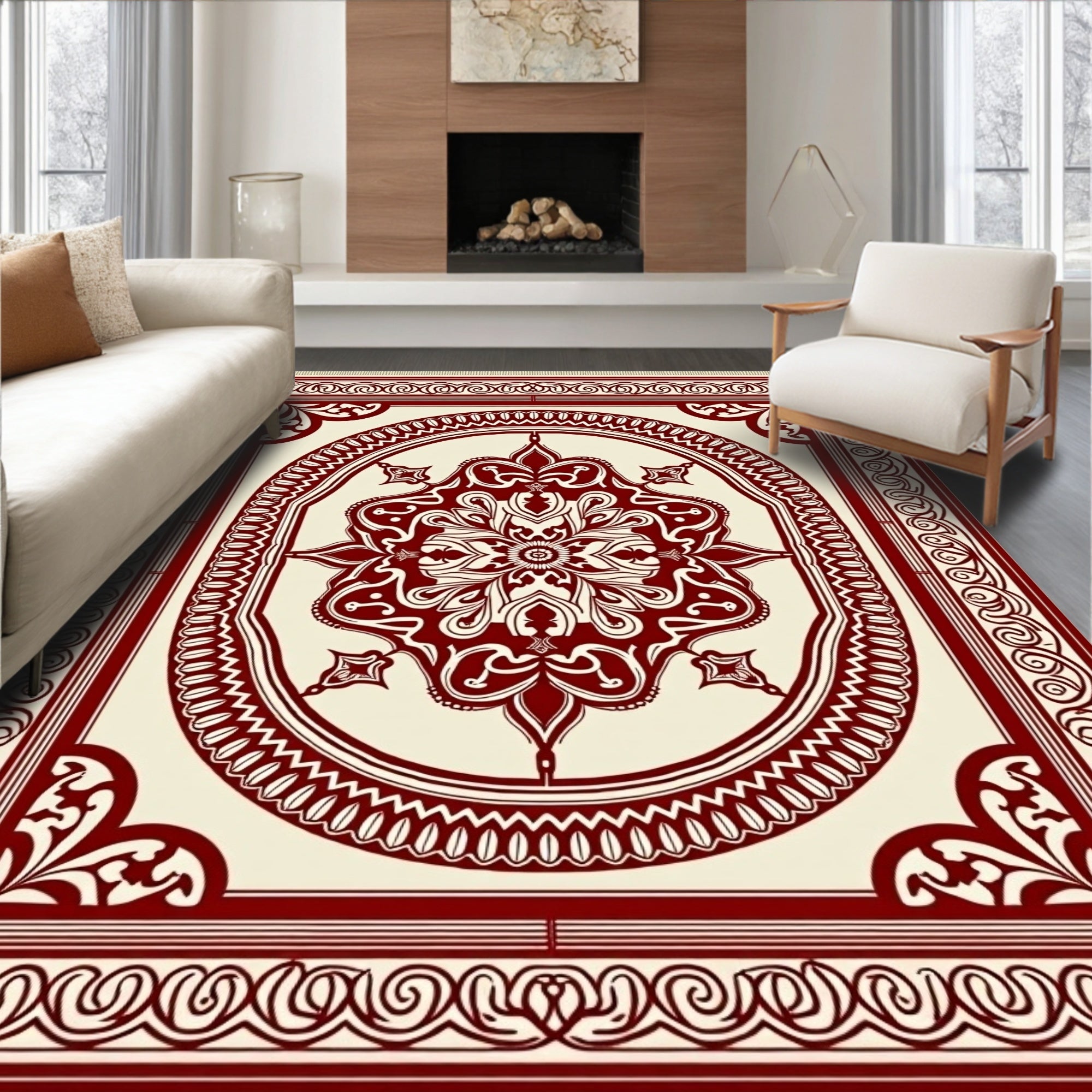 Rich Crimson Medallion Traditional Rug