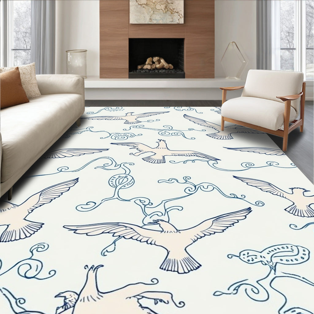 Birds And Swirls Pattern Rug