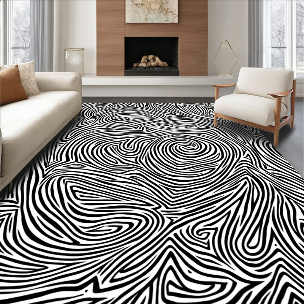 Abstract Black White Graphic Lines Rug