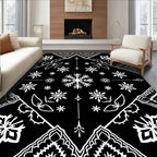 Black White Snowflake Mandala Tapestry Rug