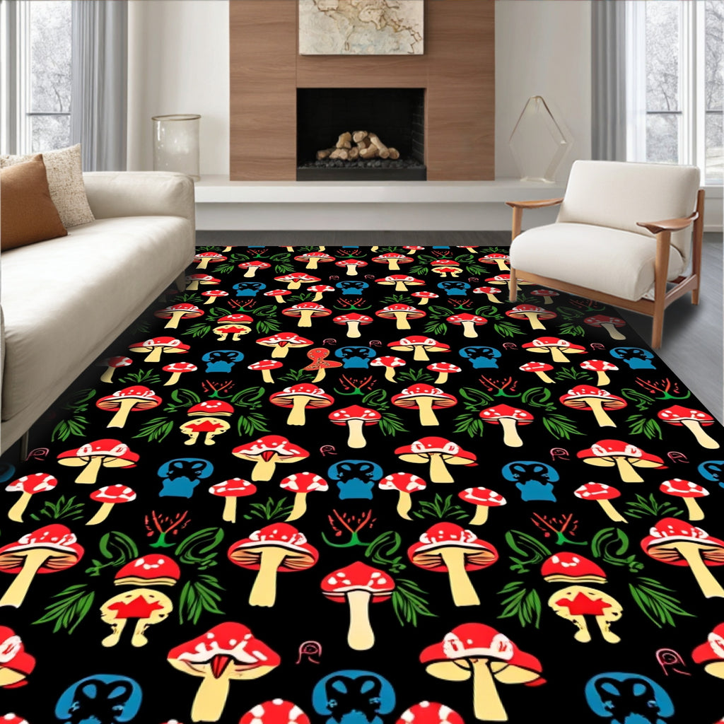 Whimsical Mushroom Forest Pattern Rug