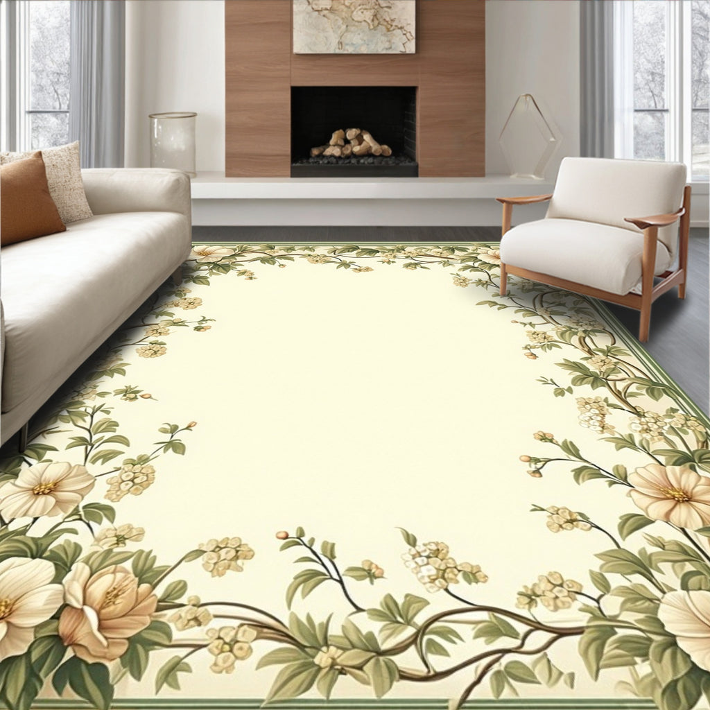Vintage Floral Vine Border Design Rug