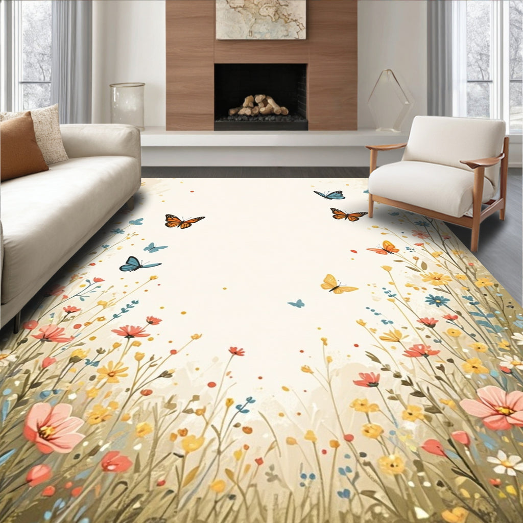 Whimsical Butterflies And Wildflowers Design Rug