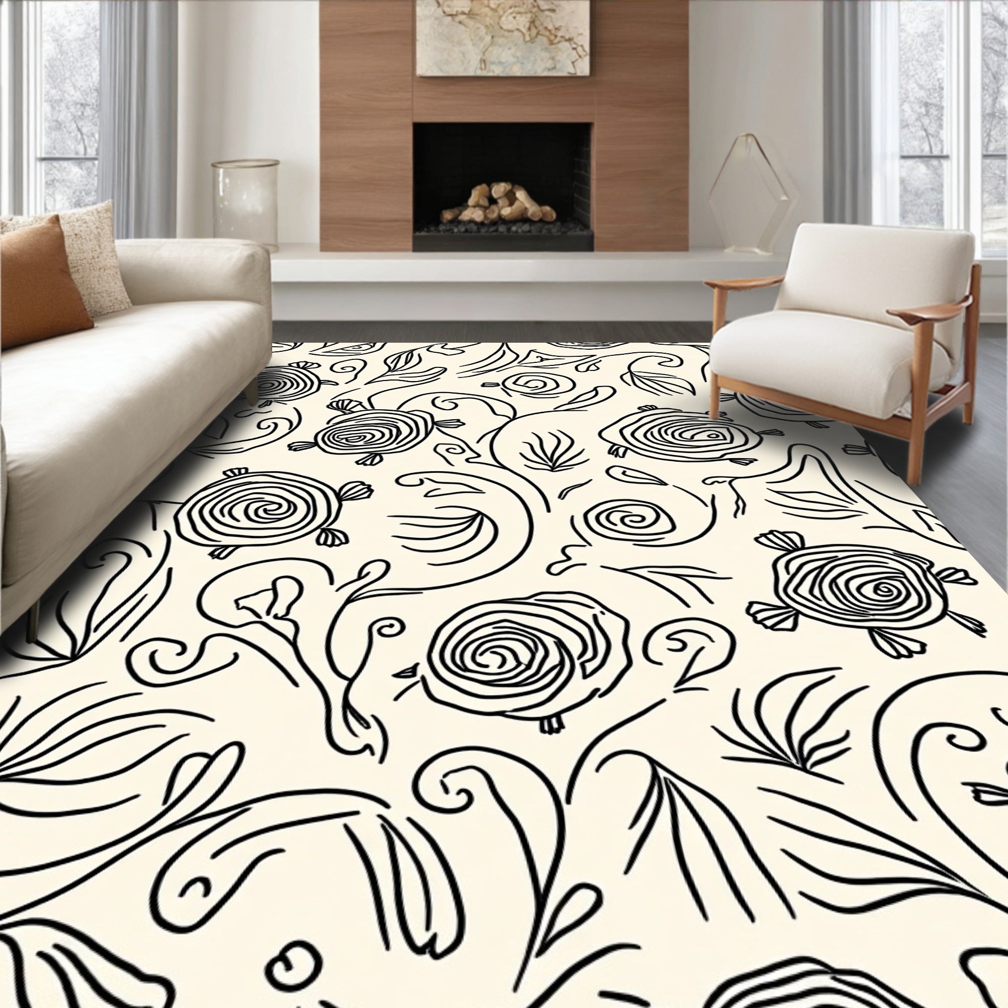 Whimsical Tortoise Botanical Floral Design Rug