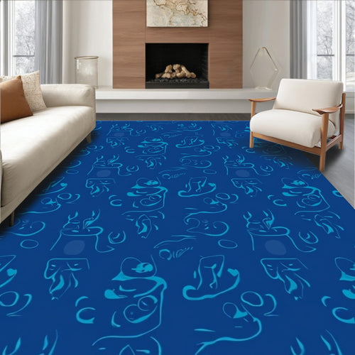 Abstract Figure Patterned Blue Rug