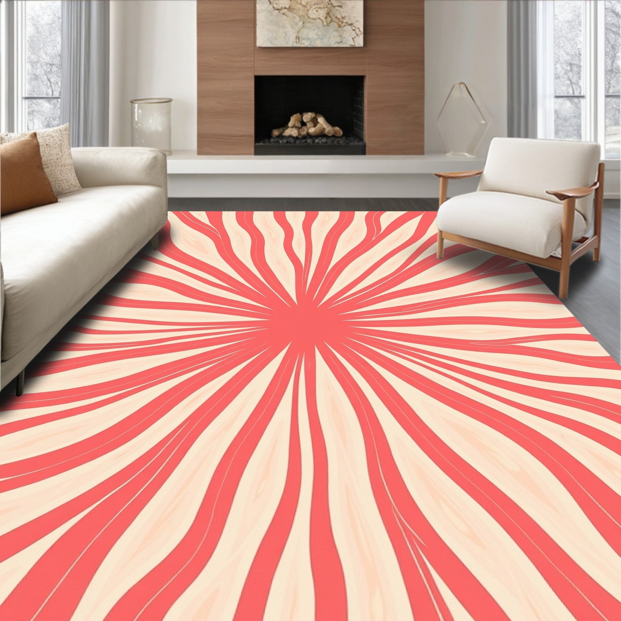 Radiant Sunburst Abstract Flowing Pattern Rug