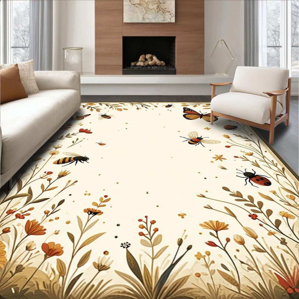 Botanical Garden Butterflies Bees Design Rug