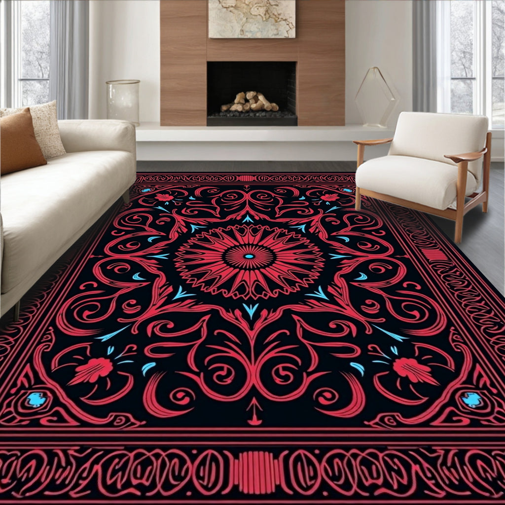 Red Floral Mandala Pattern Rug