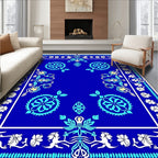 Vibrant Blue Floral Medallion Pattern Rug