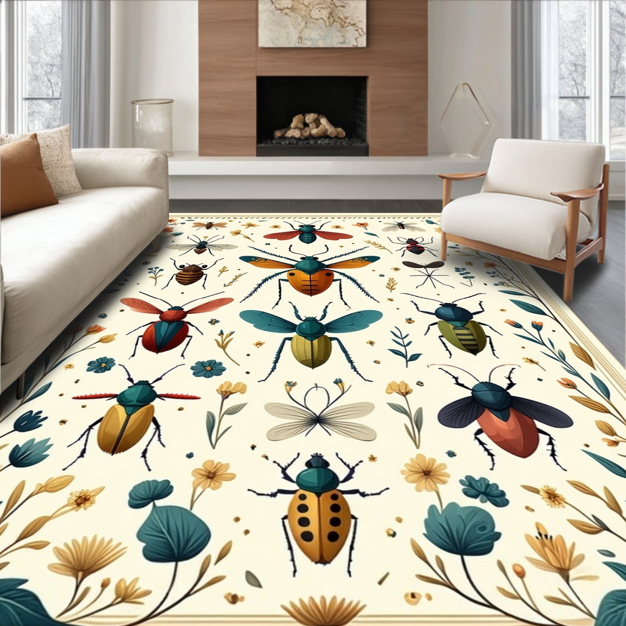 Whimsical Insect Botanical Collection Rug