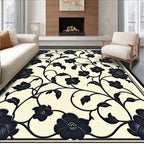 Elegant Black Floral Vine Pattern Rug