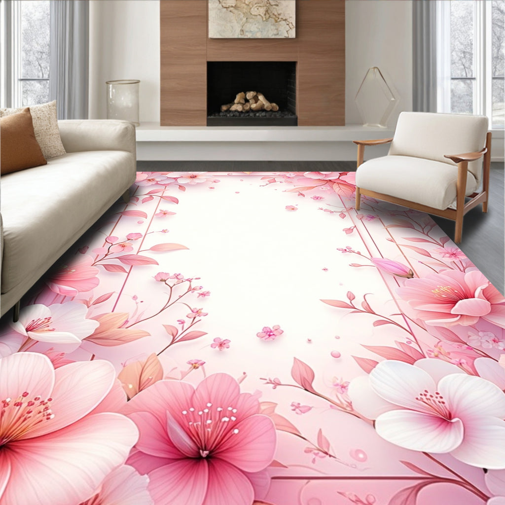 Sweet Pink Floral Pattern Rug