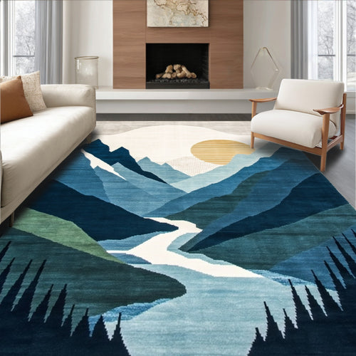 Abstract Blue Mountain Sunset Tapestry Rug
