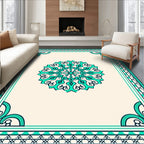 Teal Mandala Floral Border Rug