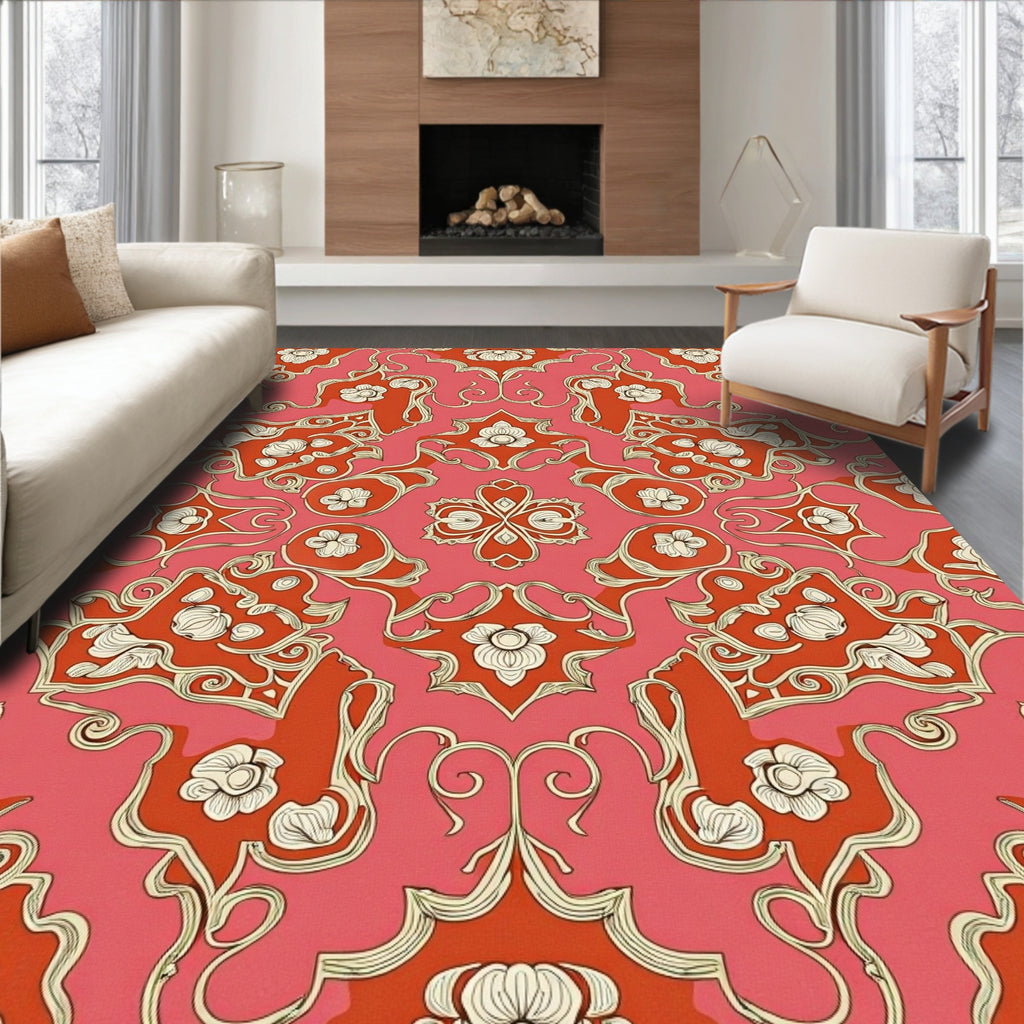 Crimson Coral Floral Medallion Rug