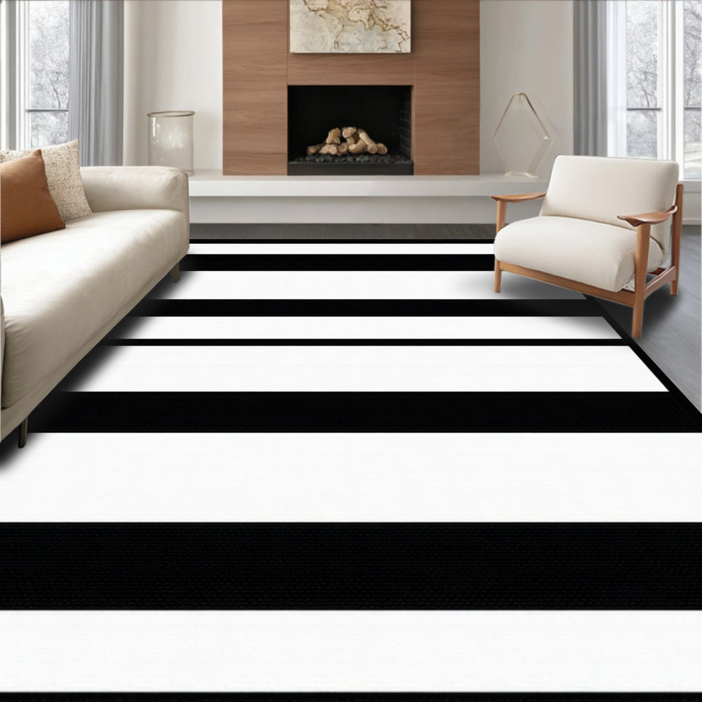 Bold Black and White Stripe Design Rug