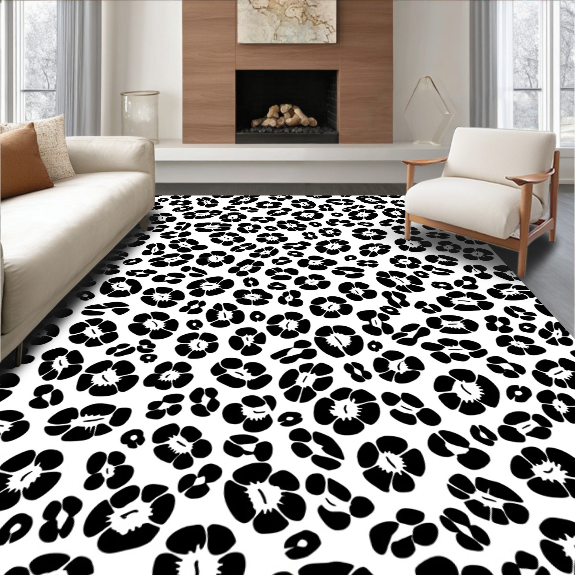 Bold Black Leopard Print Pattern Rug