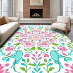 Pink Floral Birds Pattern Rug
