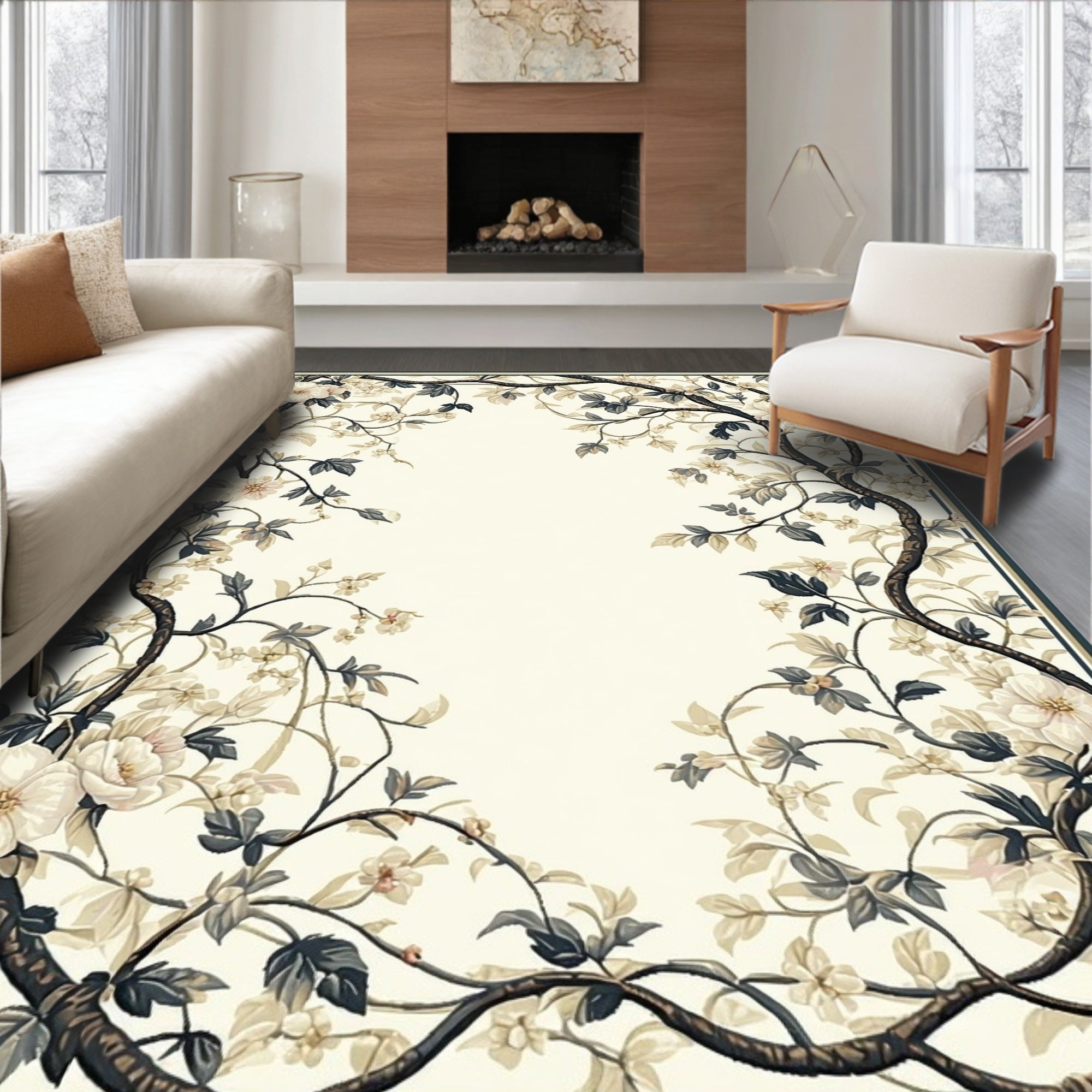 Romantic Floral Vine Garden Rug