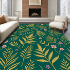 Fern and Floral Patterned Emerald Rug