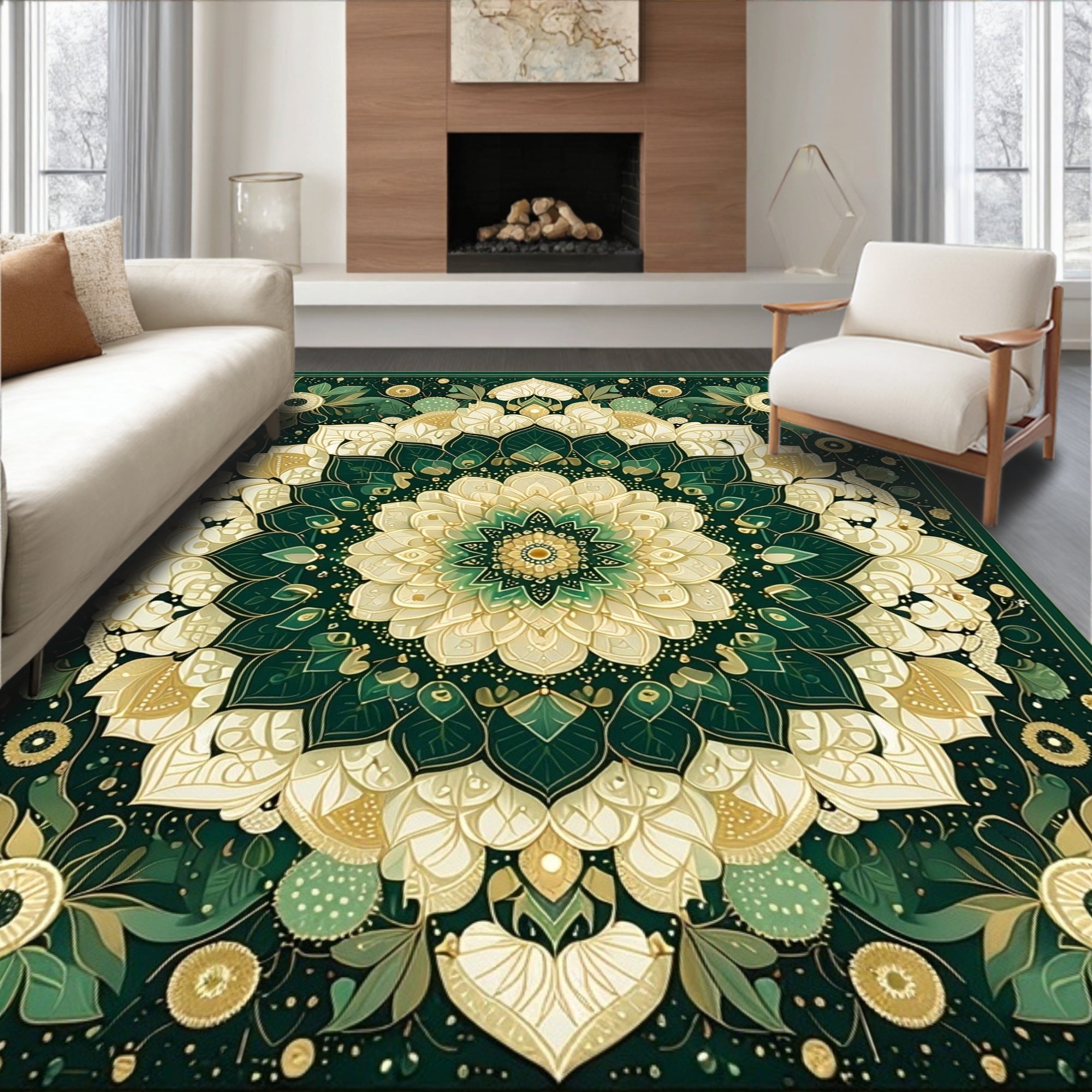 Intricate Floral Mandala Inspired Design Rug