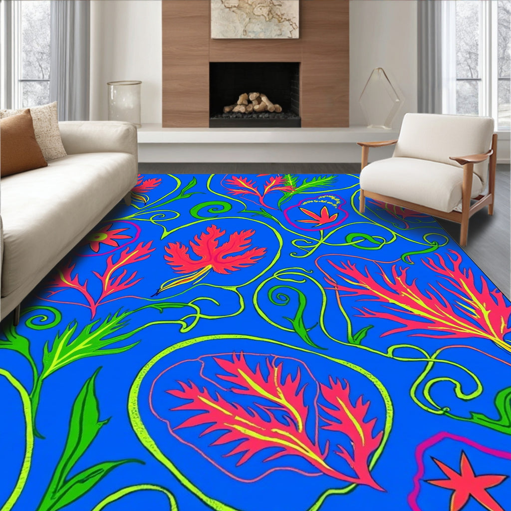 Vibrant Coral Floral Swirl Pattern Rug
