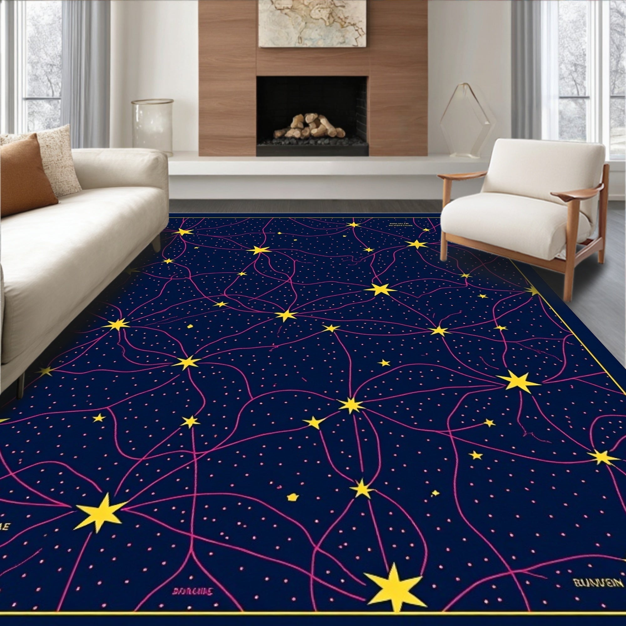 Deep Blue Starry Night Network Rug
