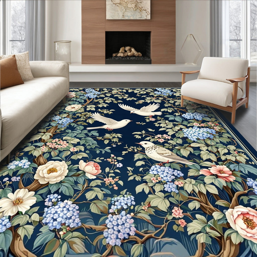 Vivid Garden Birds Floral Tapestry Design Rug