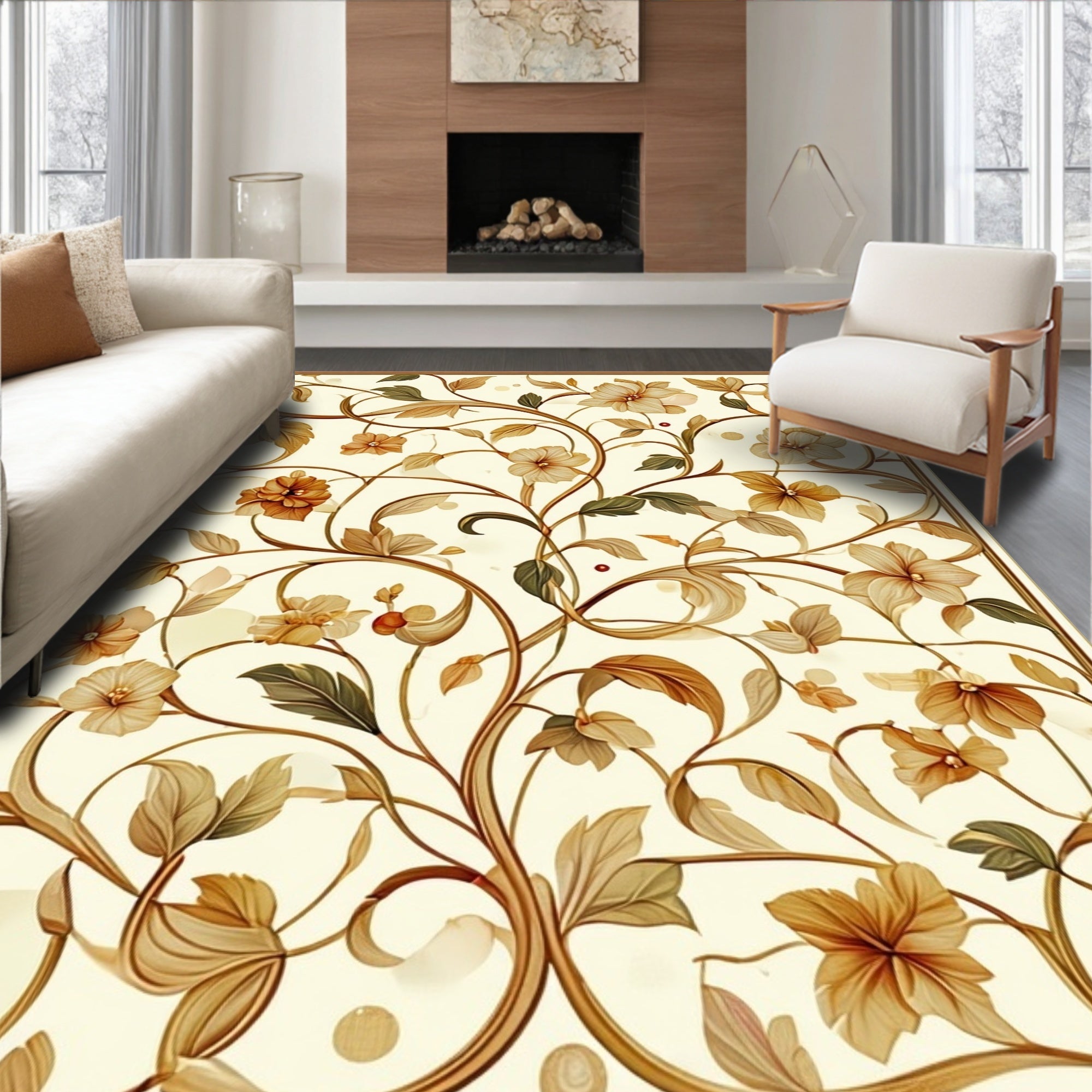 Vintage Floral Scrollwork Nature Pattern Rug