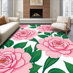 Pink Camellia Floral Pattern Rug