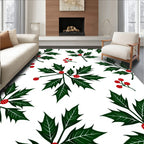 Festive Green Holly Berry Foliage Rug