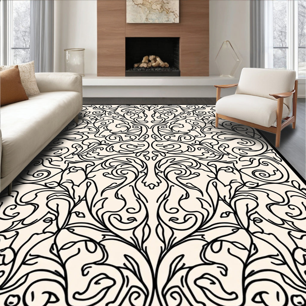 Elegant Floral Vine Scroll Pattern Rug