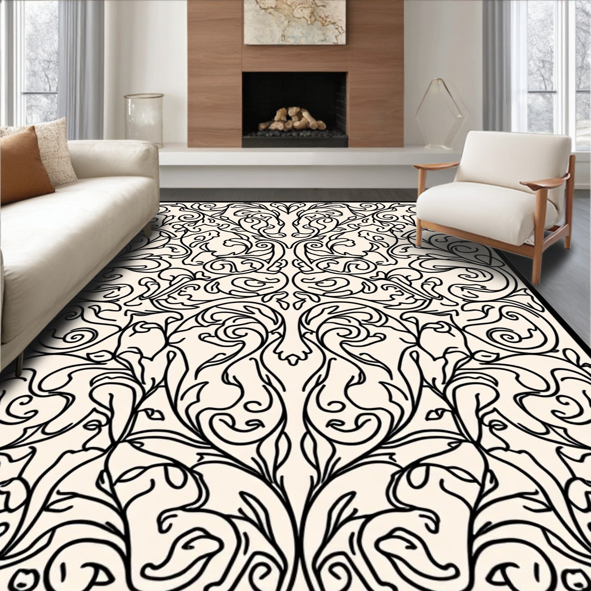 Elegant Floral Vine Scroll Pattern Rug