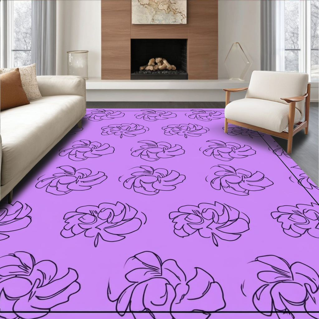 Abstract Swirl Floral Outline Pattern Rug