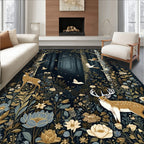 Enchanted Forest Deer Birds Floral Rug