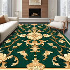 Elegant Gold Floral Emerald Tapestry Rug