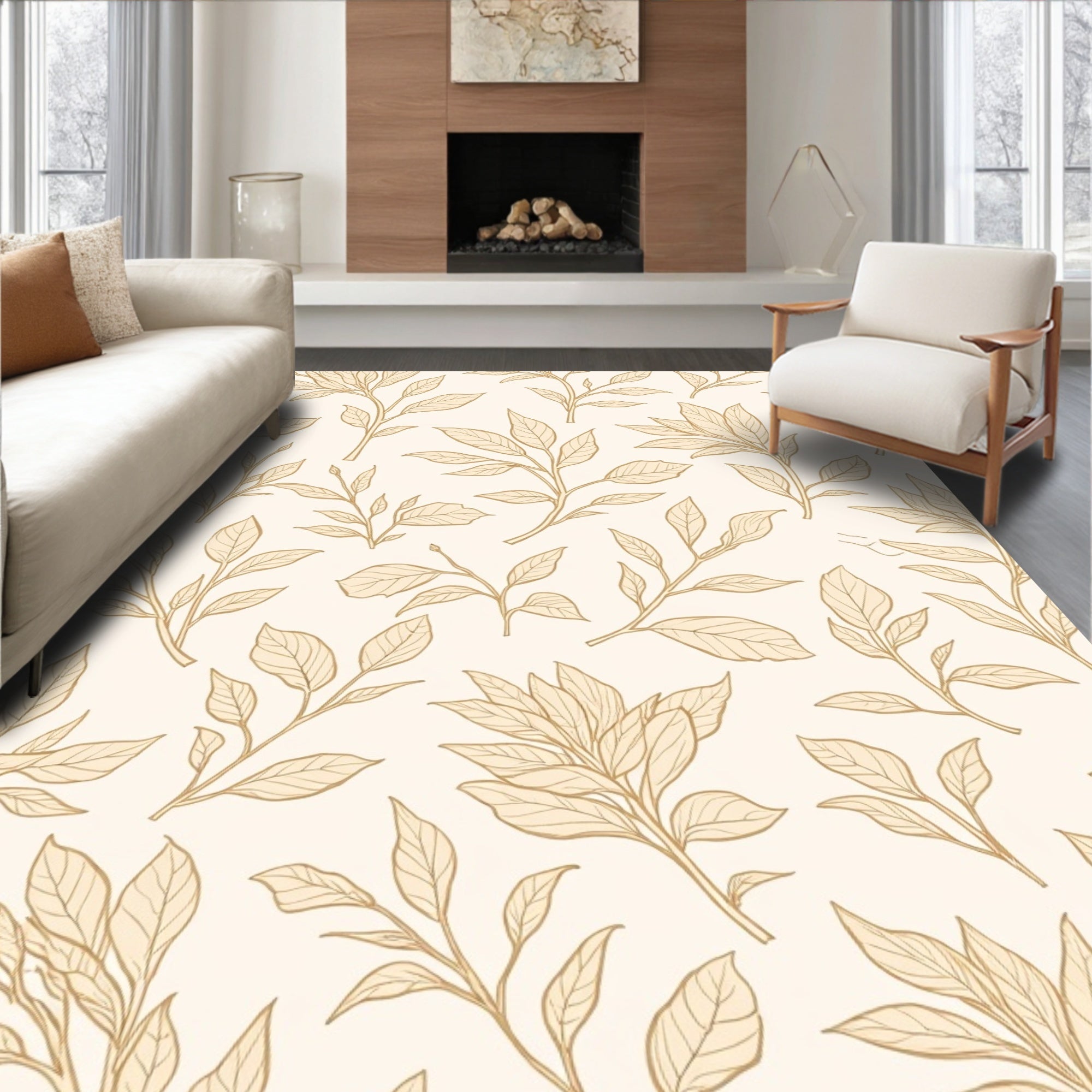 Delicate Botanical Line Art Rug