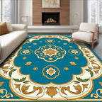 Teal Elegant Floral Medallion Rug