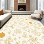 Golden Floral Cat Pattern Rug