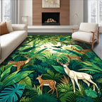 Lush Jungle Woodland Deer Birds Rug