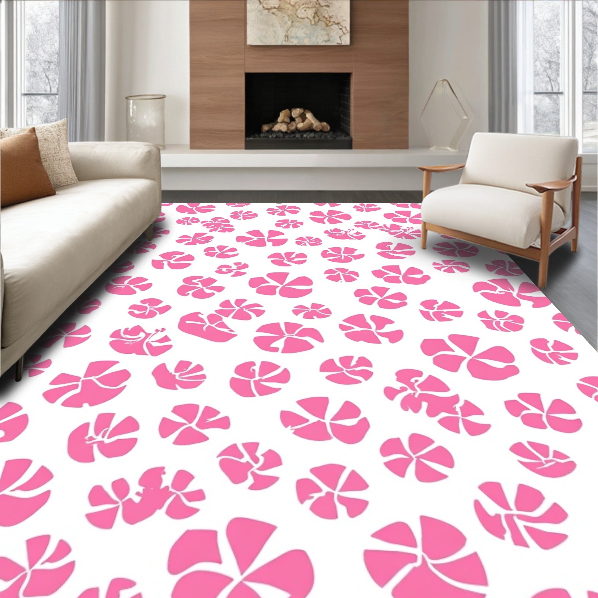 Pink Floral Abstract Pattern Design Rug