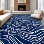 Flowing Lines Deep Blue Cream Rug