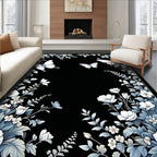 Elegant White Butterfly Floral Pattern Rug
